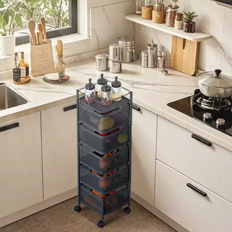 Carrello da Cucina Girevole a 5 Ripiani