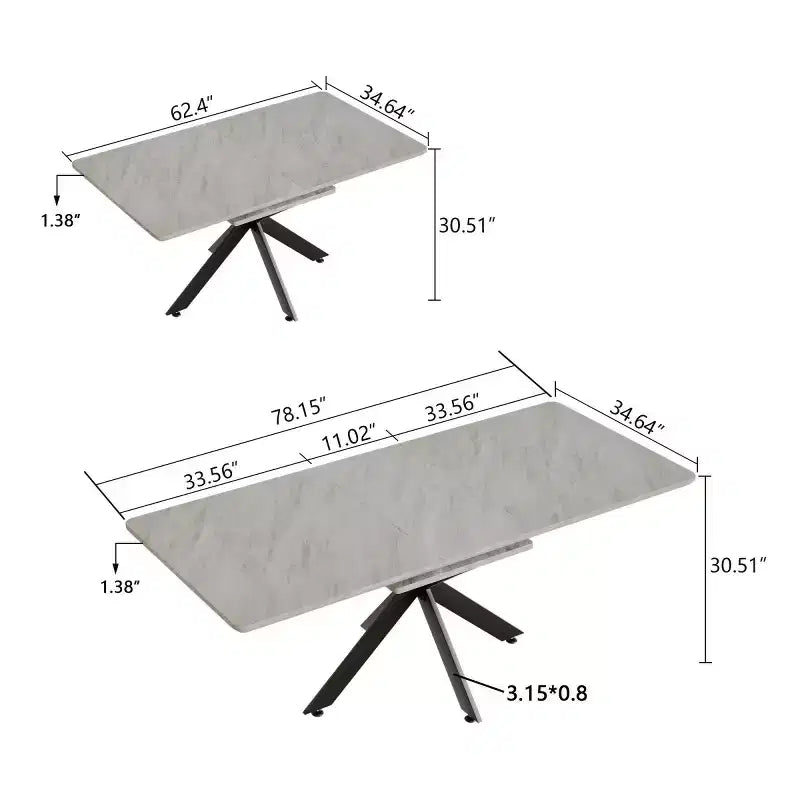 Tavolo da pranzo moderno allungabile con base in metallo nero, tavolo rettangolare da cucina per sala da pranzo o zona colazione