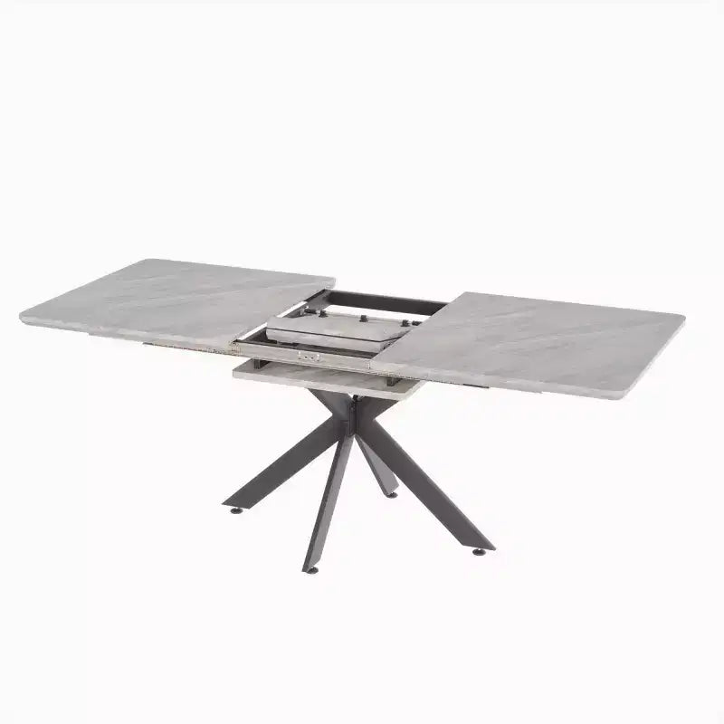 Tavolo da pranzo moderno allungabile con base in metallo nero, tavolo rettangolare da cucina per sala da pranzo o zona colazione