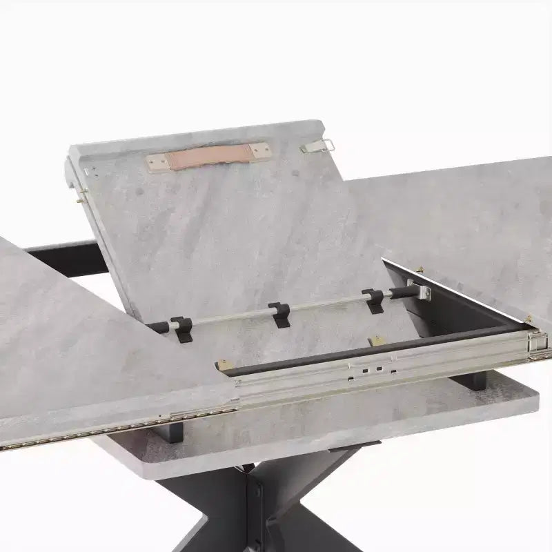 Tavolo da pranzo moderno allungabile con base in metallo nero, tavolo rettangolare da cucina per sala da pranzo o zona colazione