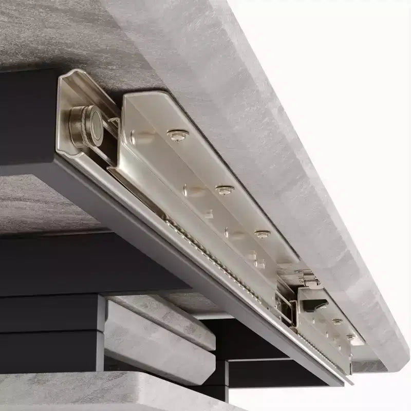 Tavolo da pranzo moderno allungabile con base in metallo nero, tavolo rettangolare da cucina per sala da pranzo o zona colazione