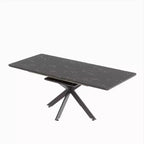 Tavolo da pranzo moderno allungabile con base in metallo nero, tavolo rettangolare da cucina per sala da pranzo o zona colazione