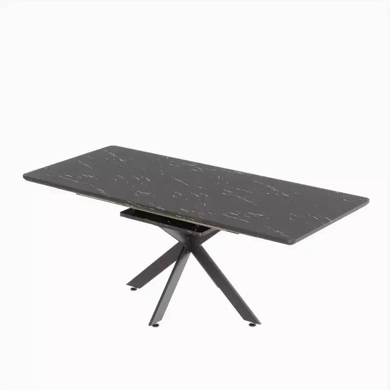 Tavolo da pranzo moderno allungabile con base in metallo nero, tavolo rettangolare da cucina per sala da pranzo o zona colazione