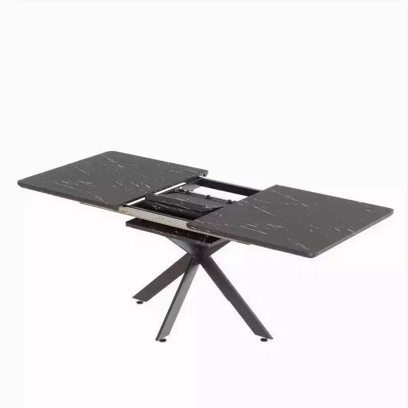 Tavolo da pranzo moderno allungabile con base in metallo nero, tavolo rettangolare da cucina per sala da pranzo o zona colazione