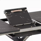 Tavolo da pranzo moderno allungabile con base in metallo nero, tavolo rettangolare da cucina per sala da pranzo o zona colazione