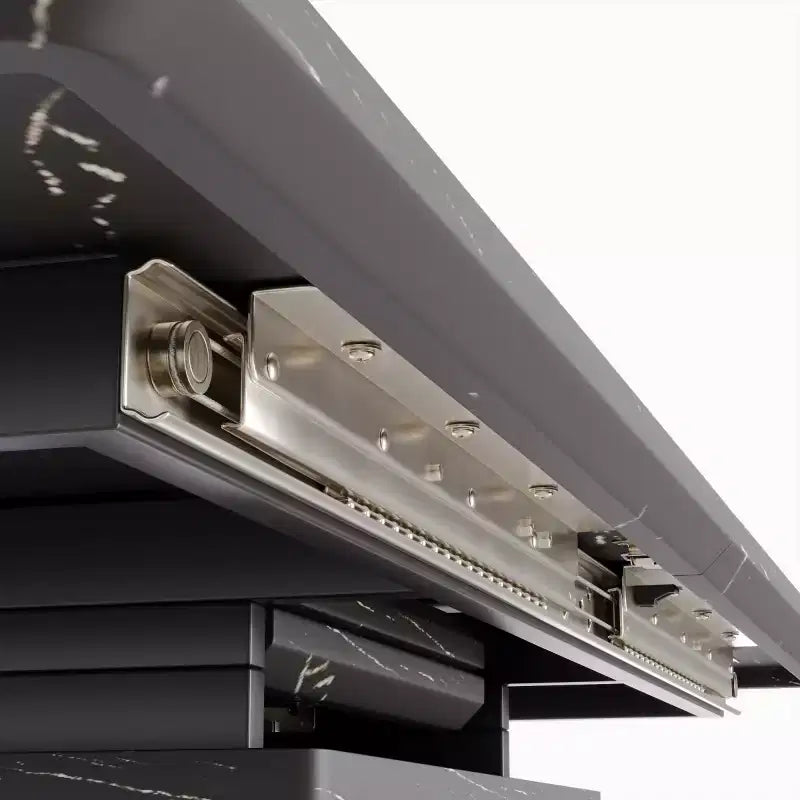 Tavolo da pranzo moderno allungabile con base in metallo nero, tavolo rettangolare da cucina per sala da pranzo o zona colazione