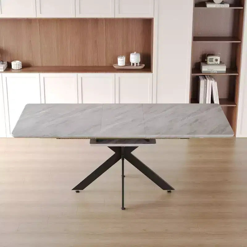 Tavolo da pranzo moderno allungabile con base in metallo nero, tavolo rettangolare da cucina per sala da pranzo o zona colazione