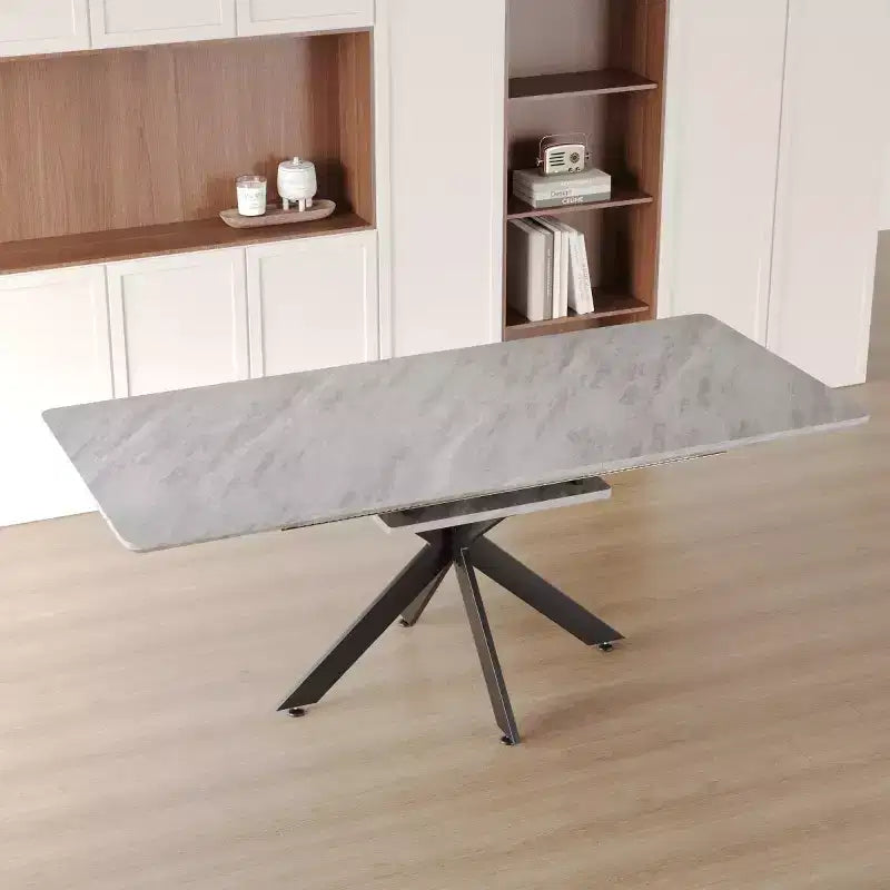Tavolo da pranzo moderno allungabile con base in metallo nero, tavolo rettangolare da cucina per sala da pranzo o zona colazione