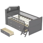 Struttura Letto Singolo in Legno, Base Letto a Piattaforma con 4 Cassetti Contenitore, Testiera con Spondina e Scaletta