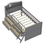 Struttura Letto Singolo in Legno, Base Letto a Piattaforma con 4 Cassetti Contenitore, Testiera con Spondina e Scaletta
