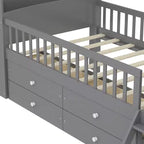 Struttura Letto Singolo in Legno, Base Letto a Piattaforma con 4 Cassetti Contenitore, Testiera con Spondina e Scaletta