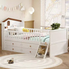 Struttura Letto Singolo in Legno, Base Letto a Piattaforma con 4 Cassetti Contenitore, Testiera con Spondina e Scaletta