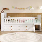 Struttura Letto Singolo in Legno, Base Letto a Piattaforma con 4 Cassetti Contenitore, Testiera con Spondina e Scaletta
