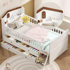 Struttura Letto Singolo in Legno, Base Letto a Piattaforma con 4 Cassetti Contenitore, Testiera con Spondina e Scaletta