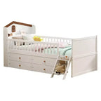 Struttura Letto Singolo in Legno, Base Letto a Piattaforma con 4 Cassetti Contenitore, Testiera con Spondina e Scaletta