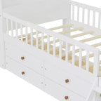 Struttura Letto Singolo in Legno, Base Letto a Piattaforma con 4 Cassetti Contenitore, Testiera con Spondina e Scaletta