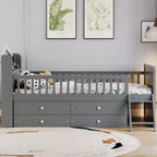 Struttura Letto Singolo in Legno, Base Letto a Piattaforma con 4 Cassetti Contenitore, Testiera con Spondina e Scaletta