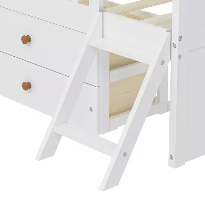 Struttura Letto Singolo in Legno, Base Letto a Piattaforma con 4 Cassetti Contenitore, Testiera con Spondina e Scaletta