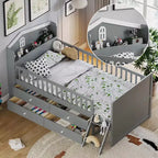 Struttura Letto Singolo in Legno, Base Letto a Piattaforma con 4 Cassetti Contenitore, Testiera con Spondina e Scaletta