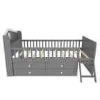 Struttura Letto Singolo in Legno, Base Letto a Piattaforma con 4 Cassetti Contenitore, Testiera con Spondina e Scaletta