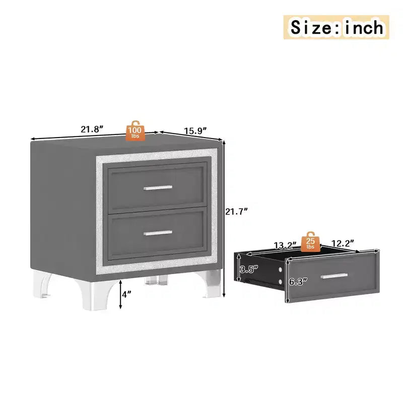 Letto imbottito con piattaforma Queen Size e due comodini