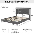 Letto imbottito con piattaforma Queen Size e due comodini