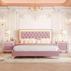 Letto imbottito con piattaforma Queen Size e due comodini