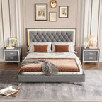 Letto imbottito con piattaforma Queen Size e due comodini