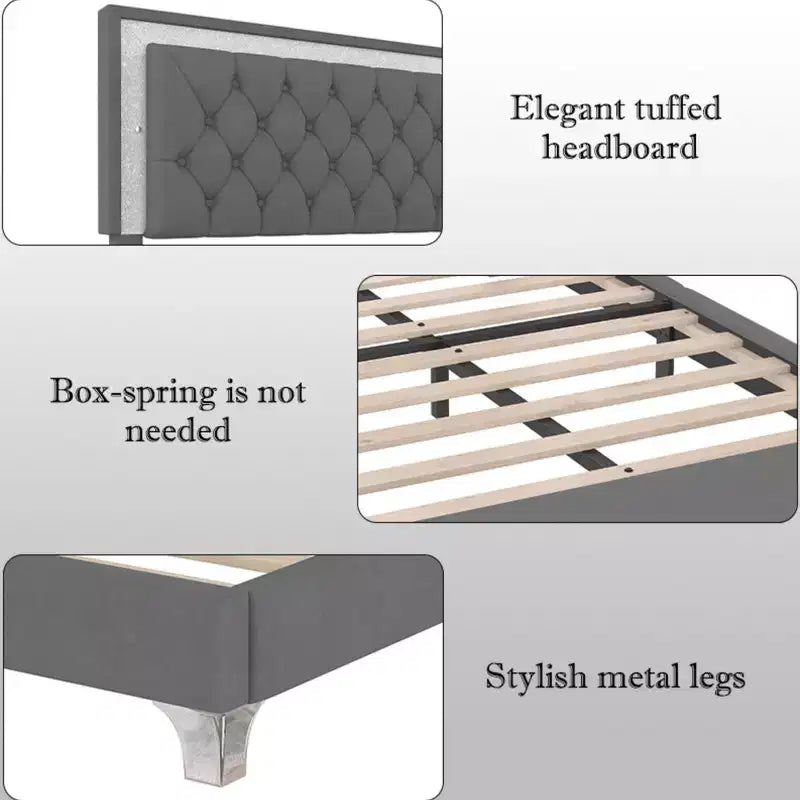 Letto imbottito con piattaforma Queen Size e due comodini