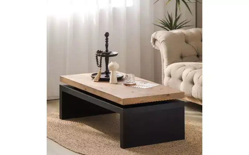 Tavolino da Caffè Moderno in Legno con Piano Sospeso, Elegante Tavolo Centrale Rettangolare per Salotto, Tavolino da Divano Industriale