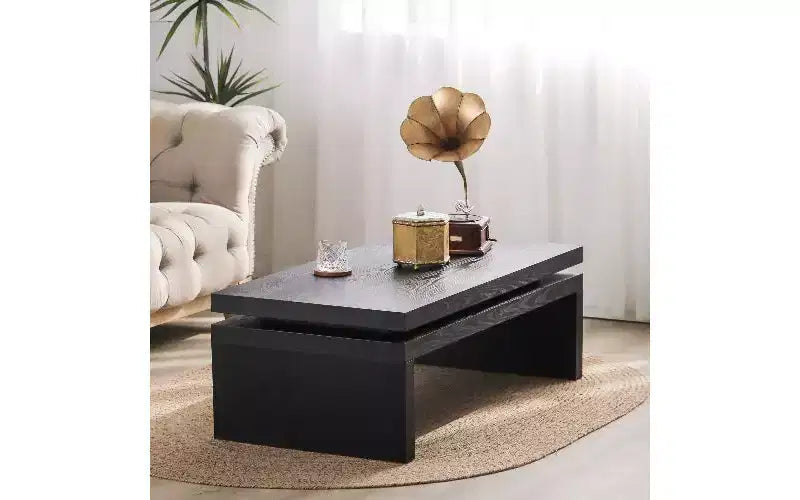 Tavolino da Caffè Moderno in Legno con Piano Sospeso, Elegante Tavolo Centrale Rettangolare per Salotto, Tavolino da Divano Industriale