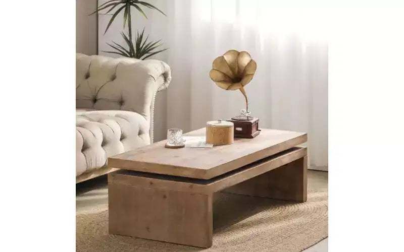 Tavolino da Caffè Moderno in Legno con Piano Sospeso, Elegante Tavolo Centrale Rettangolare per Salotto, Tavolino da Divano Industriale