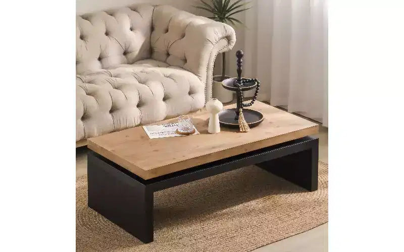 Tavolino da Caffè Moderno in Legno con Piano Sospeso, Elegante Tavolo Centrale Rettangolare per Salotto, Tavolino da Divano Industriale