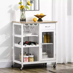 Isola da Cucina in Legno di Bambù Bianco da 48 cm con Portabottiglie da 4, Carrello Bar con Portabicchieri, Cassetto e Armadietto