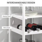 Isola da Cucina in Legno di Bambù Bianco da 48 cm con Portabottiglie da 4, Carrello Bar con Portabicchieri, Cassetto e Armadietto