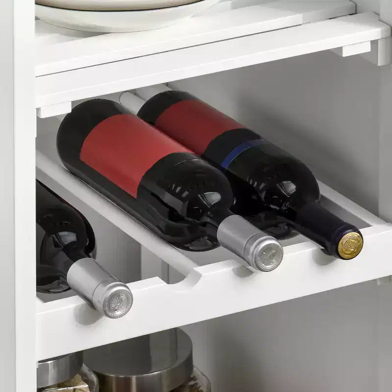 Isola da Cucina in Legno di Bambù Bianco da 48 cm con Portabottiglie da 4, Carrello Bar con Portabicchieri, Cassetto e Armadietto