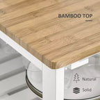 Isola da Cucina in Legno di Bambù Bianco da 48 cm con Portabottiglie da 4, Carrello Bar con Portabicchieri, Cassetto e Armadietto