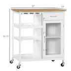 Isola da Cucina in Legno di Bambù Bianco da 48 cm con Portabottiglie da 4, Carrello Bar con Portabicchieri, Cassetto e Armadietto