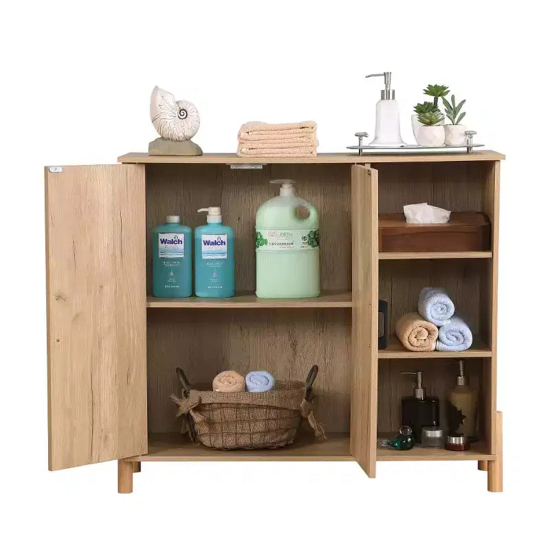 Armadietto contenitore con ante in rattan, ripiani regolabili, ripiani aperti, mobiletto d'accento boho per soggiorno, ingresso