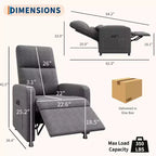 Poltrona reclinabile, reclinabile regolabile, divano singolo ergonomico imbottito, schienale alto, sedile imbottito, 2 tasche laterali, seduta home theater per soggiorno
