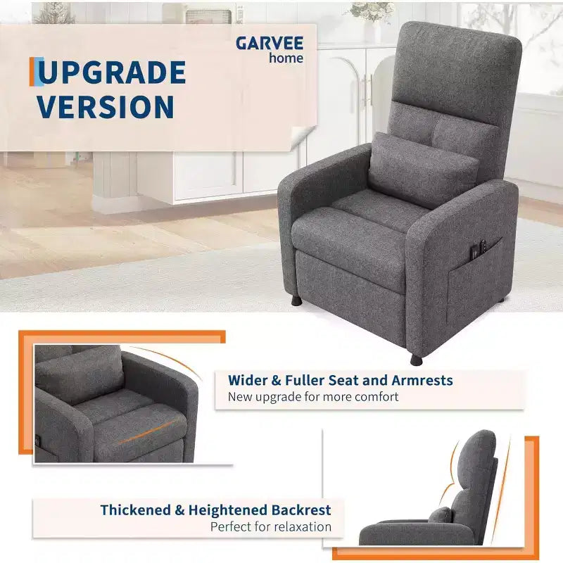 Poltrona reclinabile, reclinabile regolabile, divano singolo ergonomico imbottito, schienale alto, sedile imbottito, 2 tasche laterali, seduta home theater per soggiorno