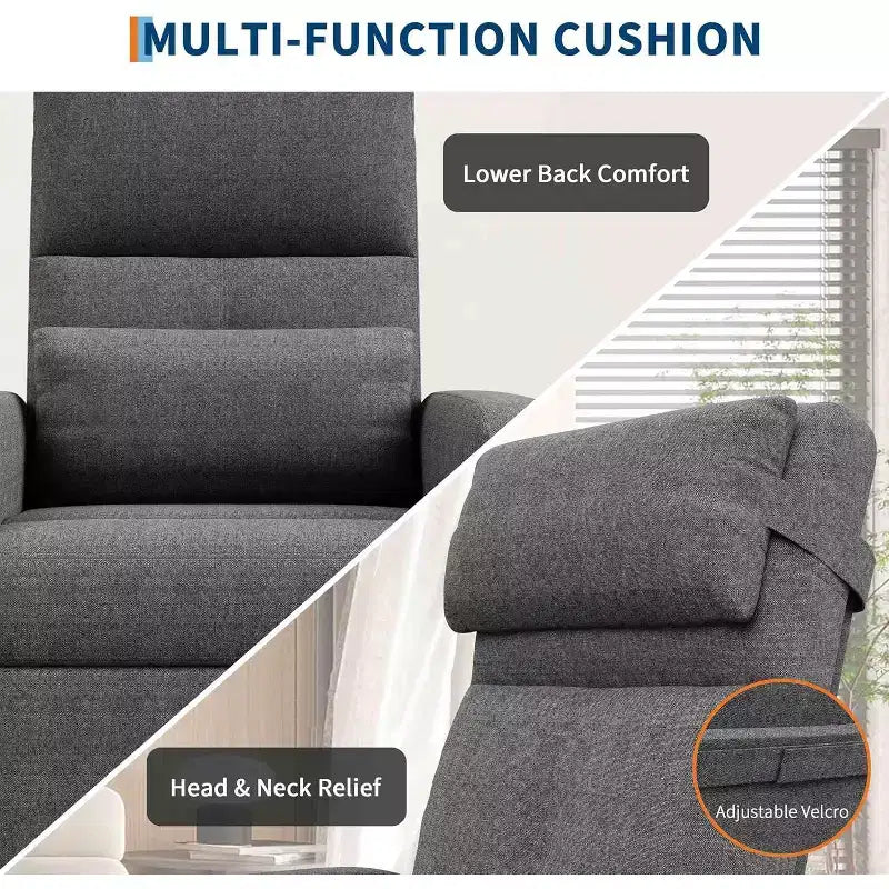 Poltrona reclinabile, reclinabile regolabile, divano singolo ergonomico imbottito, schienale alto, sedile imbottito, 2 tasche laterali, seduta home theater per soggiorno