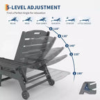 Sedia a Sdraio da Esterno a 5 Posizioni, Chaise Longue da Esterno in HDPE con Portabicchieri, Sedia a Sdraio da Piscina in Resina con Ruote