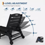 Sedia a Sdraio da Esterno a 5 Posizioni, Chaise Longue da Esterno in HDPE con Portabicchieri, Sedia a Sdraio da Piscina in Resina con Ruote