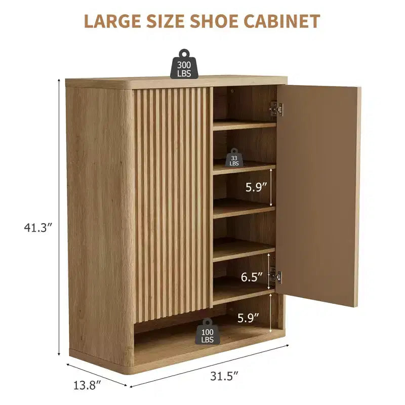 Scarpiera con Ripiani Regolabili, Mobile Scarpiera in Legno con Ante Scanalate per Ingresso Soggiorno