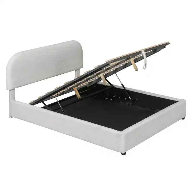 Letto matrimoniale moderno imbottito con sistema idraulico di sollevamento per vano contenitore