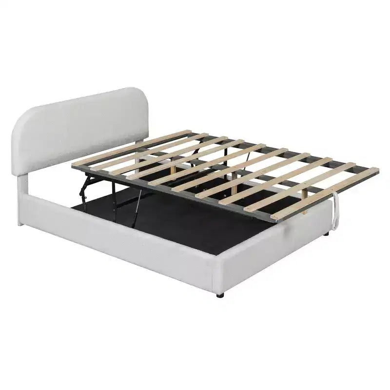 Letto matrimoniale moderno imbottito con sistema idraulico di sollevamento per vano contenitore