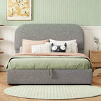 Letto matrimoniale moderno imbottito con sistema idraulico di sollevamento per vano contenitore