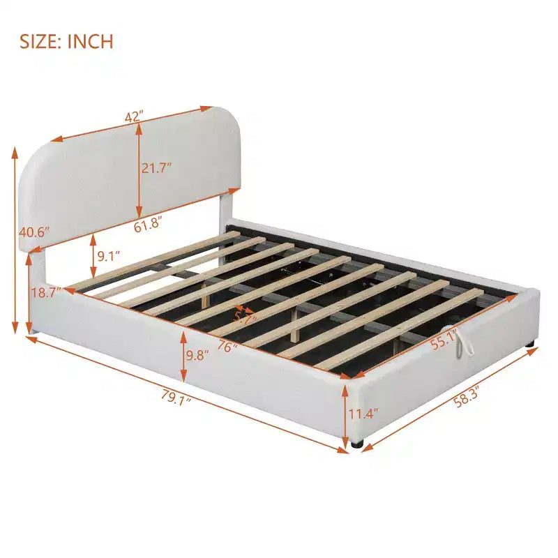 Letto matrimoniale moderno imbottito con sistema idraulico di sollevamento per vano contenitore