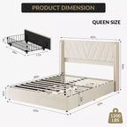 Letto Queen con struttura in velluto e luci LED, con testiera a tutta altezza e 4 cassetti, nessuna rete a molle richiesta